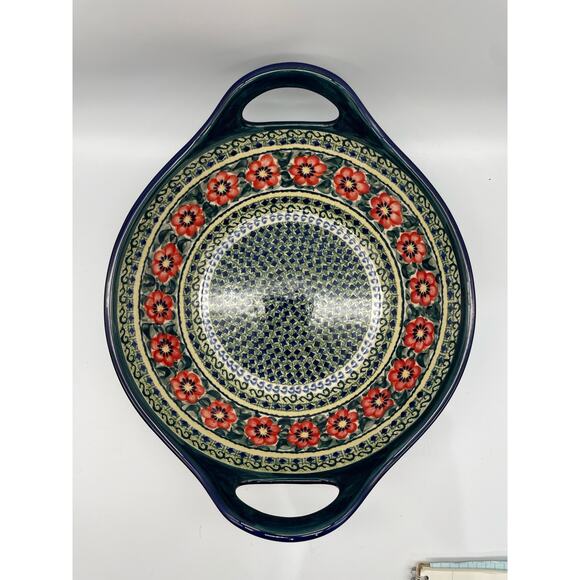 Polish Pottery Medium Bowl with Handles (Poppies All Around) - Picture 3 of 7
